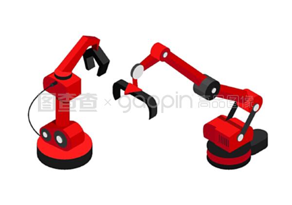 機(jī)器人用抽象機(jī)械手彩卡隔離在白色液壓機(jī)械矢量插圖上,生產(chǎn)自動(dòng)化,機(jī)械裝置。機(jī)器人用抽象機(jī)械手彩卡